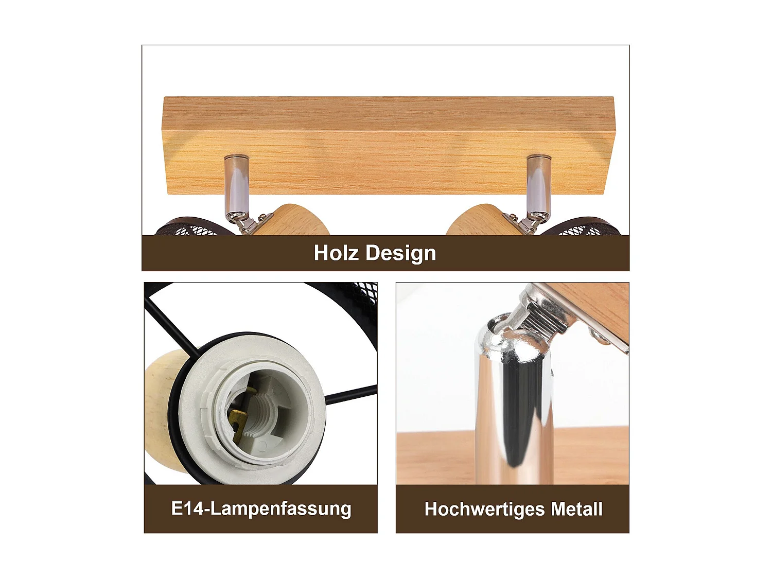 NETTLIFE Opbouwspot Hout zwart cilinder 2-lichts E14 Fitting 350° draaibar Plafondspot Kooiontwerp  Max.25W Vintage Plafondlamp