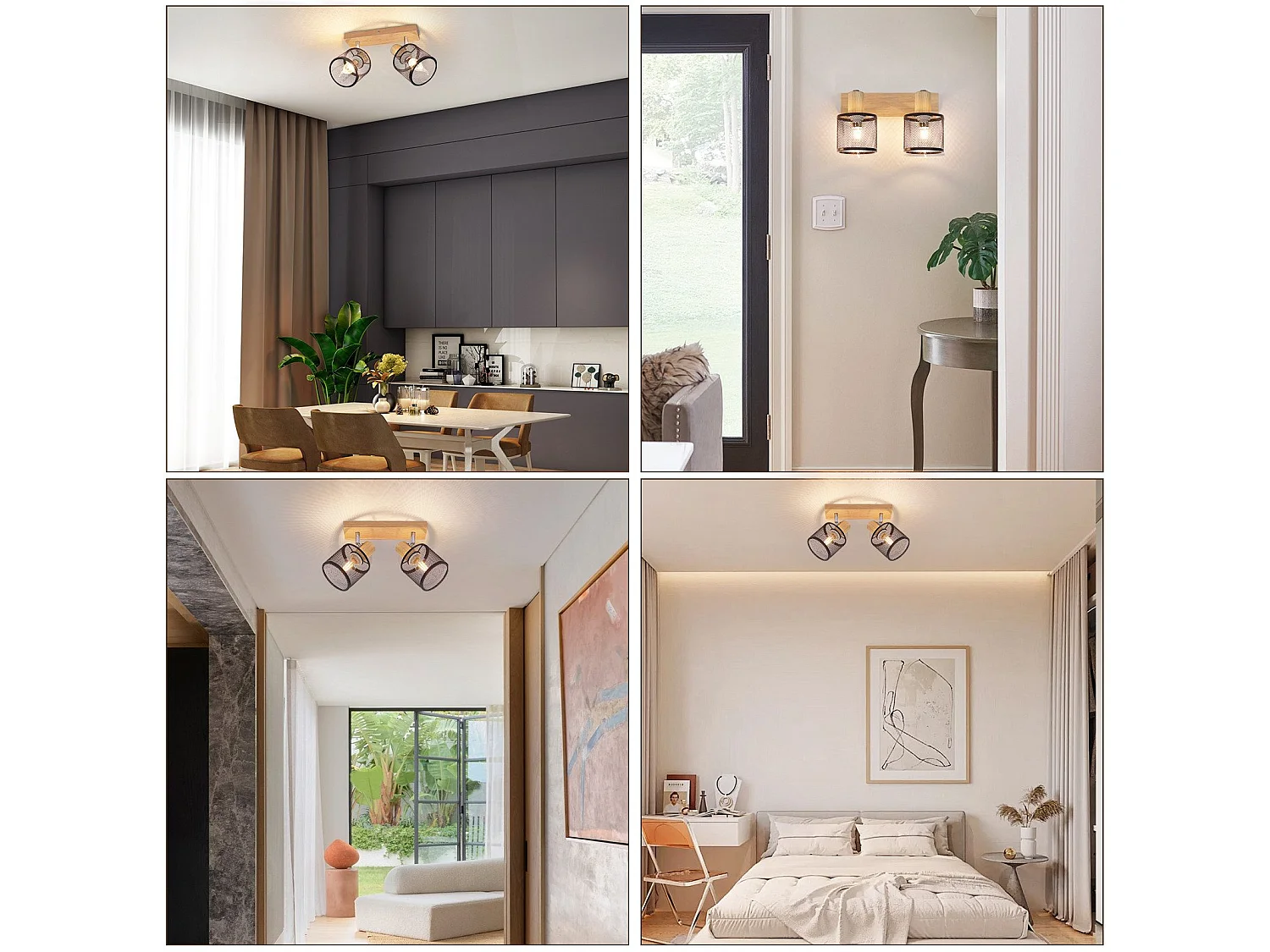 NETTLIFE Opbouwspot Hout zwart cilinder 2-lichts E14 Fitting 350° draaibar Plafondspot Kooiontwerp  Max.25W Vintage Plafondlamp