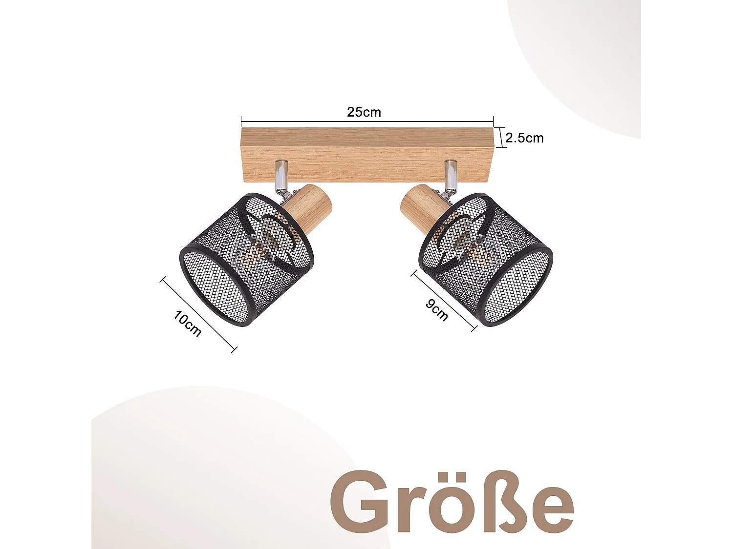 NETTLIFE Plafonnier 2 Spots noir aspect  bois - plafonnier E14 orientable 350° 4 ampoules max 25w moderne pour salon chambre cuisine.