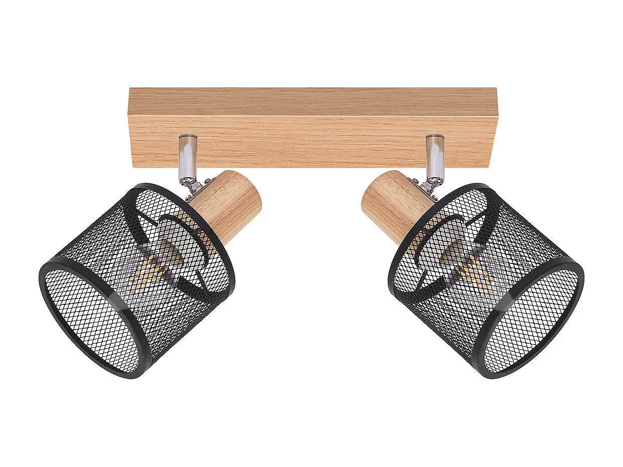 NETTLIFE Plafonnier 2 Spots noir aspect  bois - plafonnier E14 orientable 350° 4 ampoules max 25w moderne pour salon chambre cuisine.