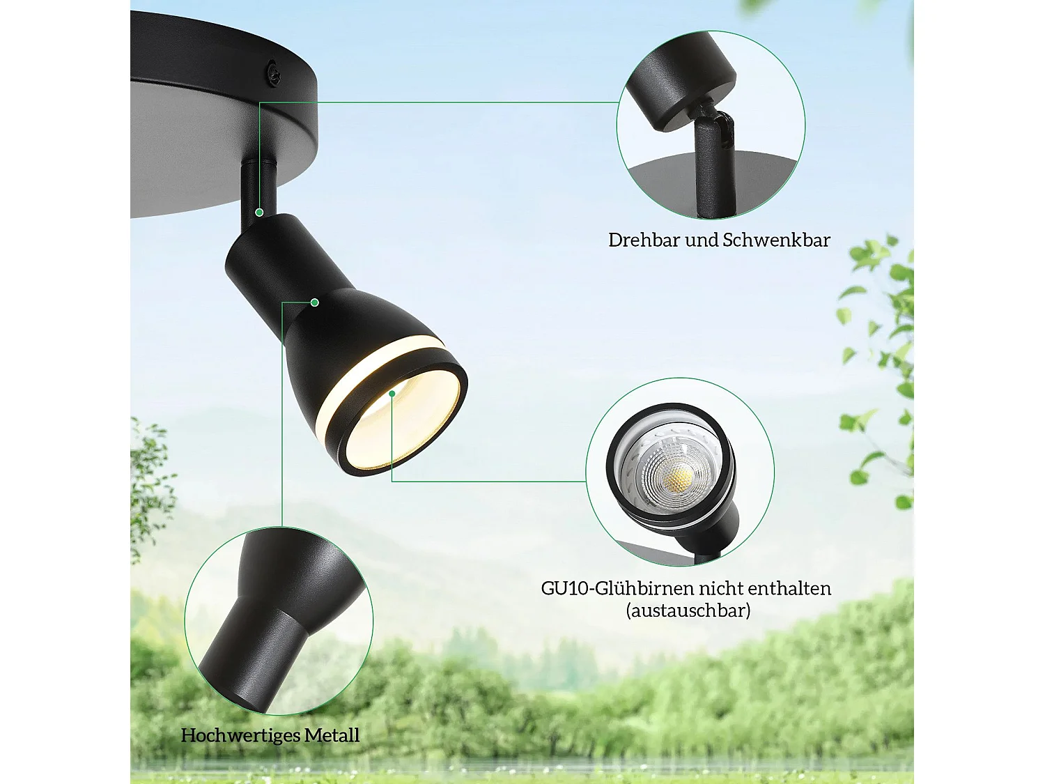 NETTLIFE Opbouwspot GU10 L 20cm zwart 3-Lichts Moderne Plafondlamp 355° draaibaar Plafondspot creatief ontwerp Lampkap voor Slaafkamer | Kantoor | Woonkamer Max.25W