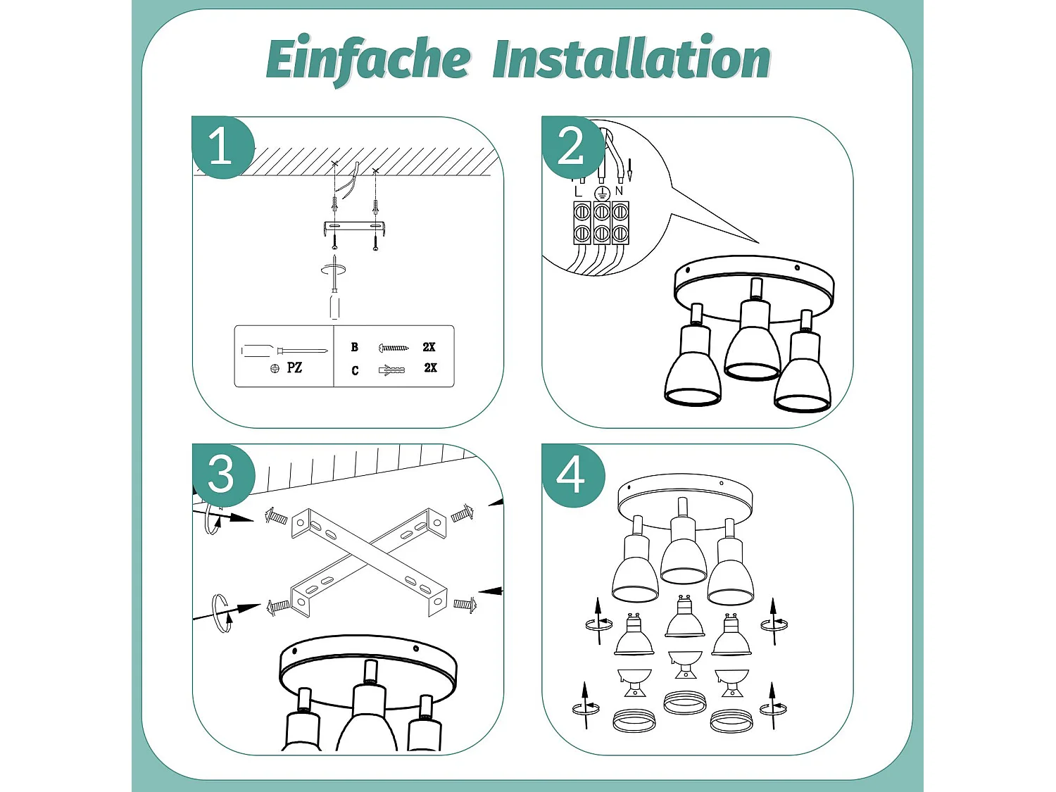 NETTLIFE Opbouwspot GU10 L 20cm zwart 3-Lichts Moderne Plafondlamp 355° draaibaar Plafondspot creatief ontwerp Lampkap voor Slaafkamer | Kantoor | Woonkamer Max.25W