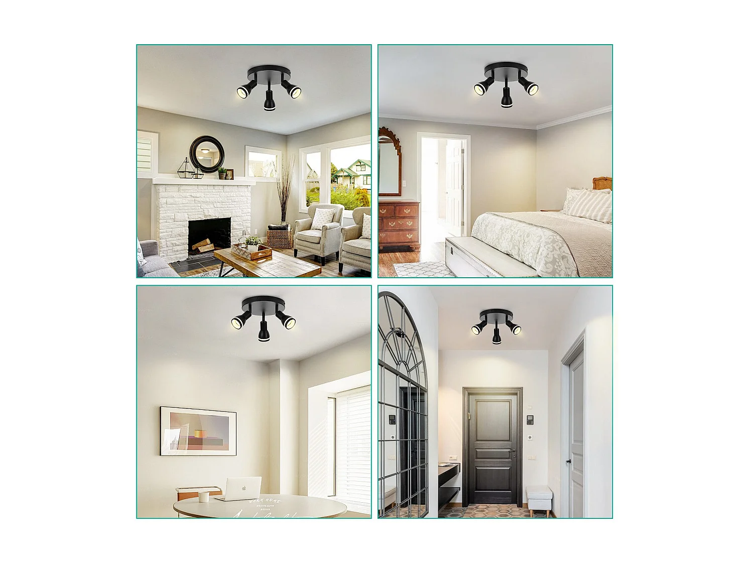 NETTLIFE Plafonnier noir moderne : 3 spots de plafond orientables en métal, plafonnier GU10, pour chambre, salle à manger, sans ampoule