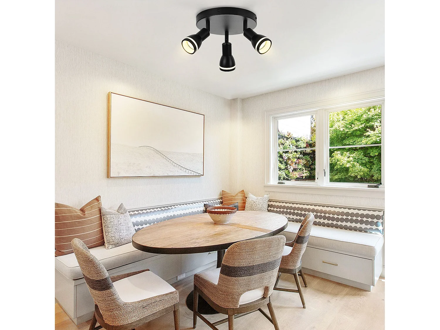 NETTLIFE Plafonnier noir moderne : 3 spots de plafond orientables en métal, plafonnier GU10, pour chambre, salle à manger, sans ampoule