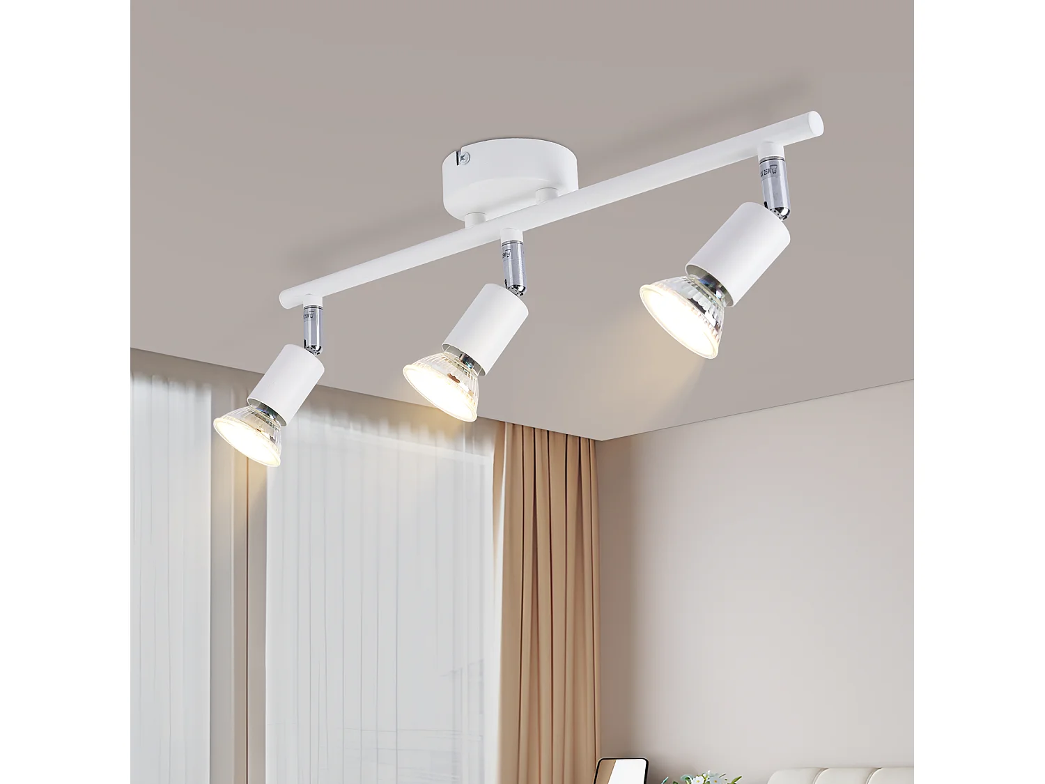 NETTLIFE Opbouwspot 3-lichts GU10 Fitting wit Metaal draaibar Plafondspot L 40cm Vintage Plafondlamp voor Slaapkamer | Hal | Woonkamer | Keuken Zonder Lichtborn