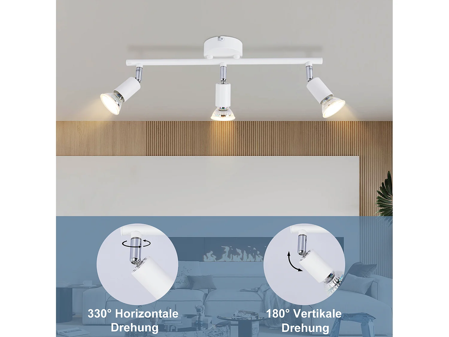 NETTLIFE Opbouwspot 3-lichts GU10 Fitting wit Metaal draaibar Plafondspot L 40cm Vintage Plafondlamp voor Slaapkamer | Hal | Woonkamer | Keuken Zonder Lichtborn