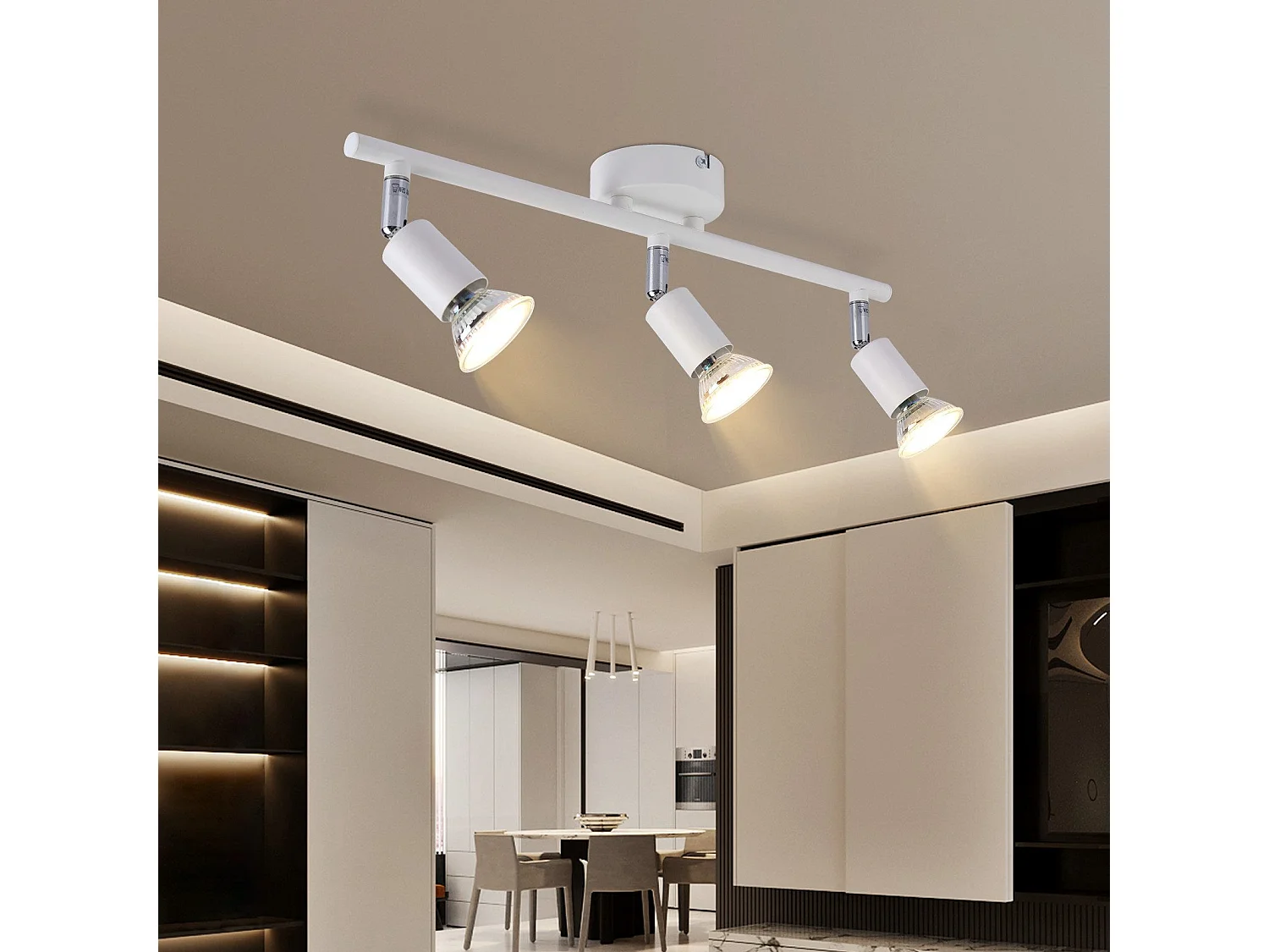 NETTLIFE Opbouwspot 3-lichts GU10 Fitting wit Metaal draaibar Plafondspot L 40cm Vintage Plafondlamp voor Slaapkamer | Hal | Woonkamer | Keuken Zonder Lichtborn