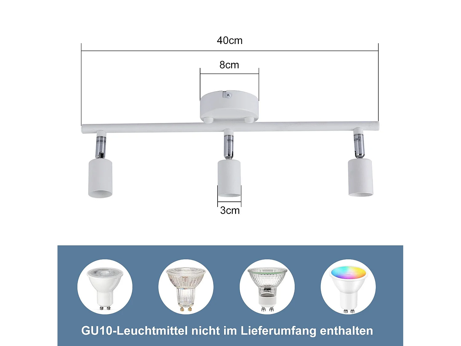 NETTLIFE Spot de plafond LED 3 ampoules plafonnier - plafonnier d'intérieur GU10 blanc chaud moderne