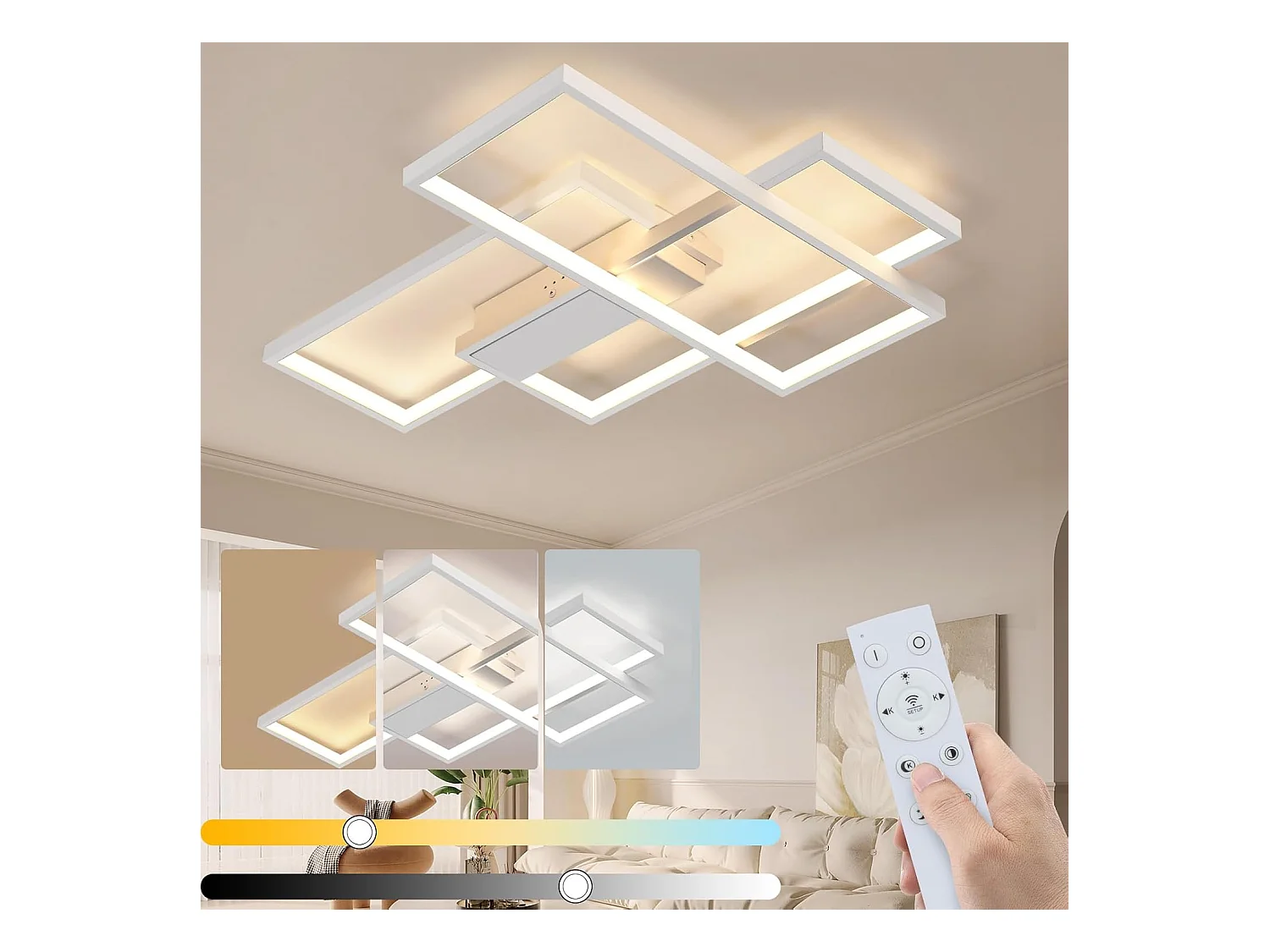 NETTLIFE Plafonnier LED Dimmable Moderne Lampe de salon Plafonnier blanc 65W