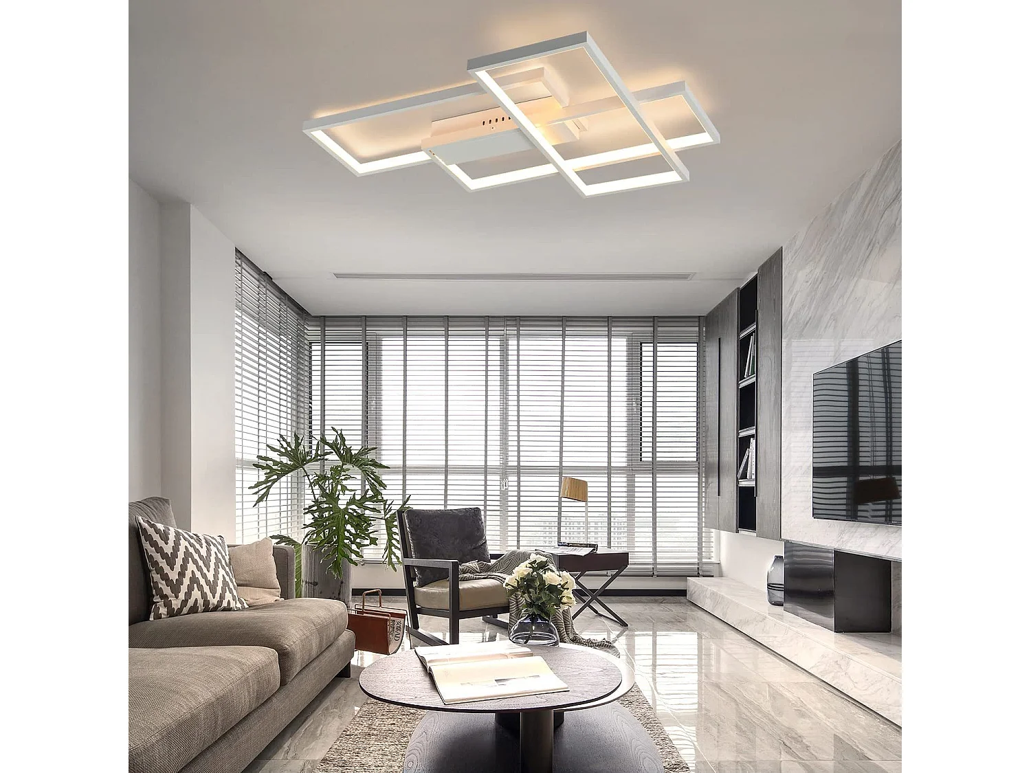 NETTLIFE Plafón LED Ajustable Moderno, Lámpara de Salón, Plafón Blanco, 65W.