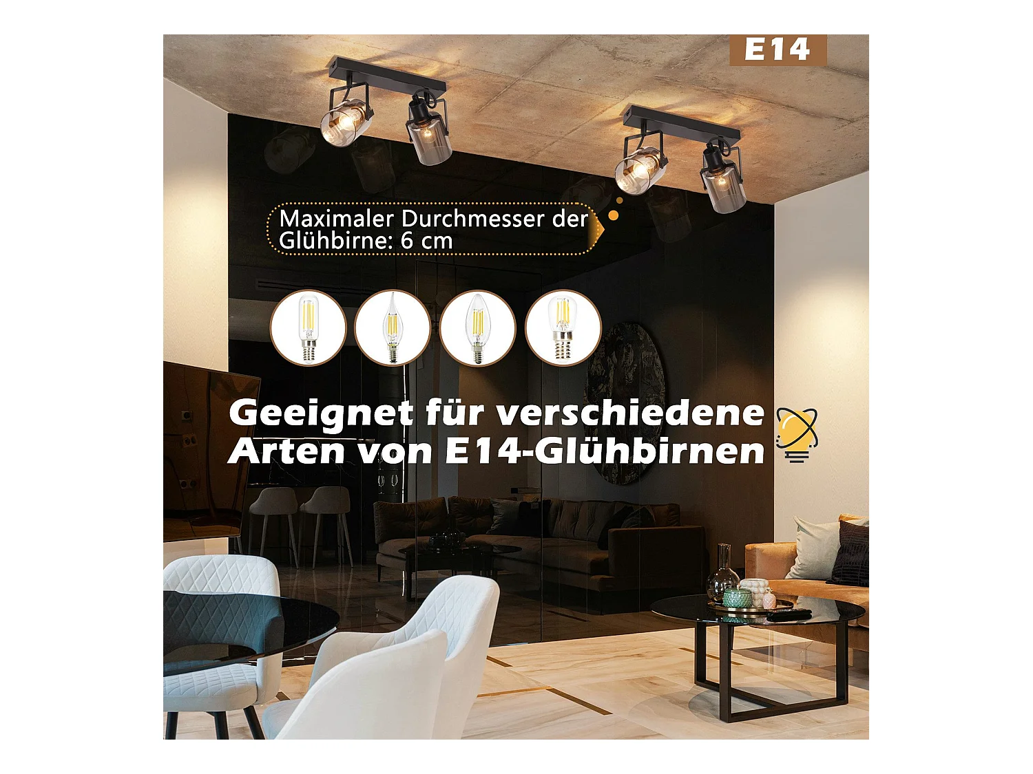 NETTLIFE Opbouwspot 2xE14 Zwart Vintage Plafondlamp cilinder Plafondspot Rookgrijs glazen ontwerp voor slaapkamer hal keuken woonkamer Zonder lichtbron 30cm