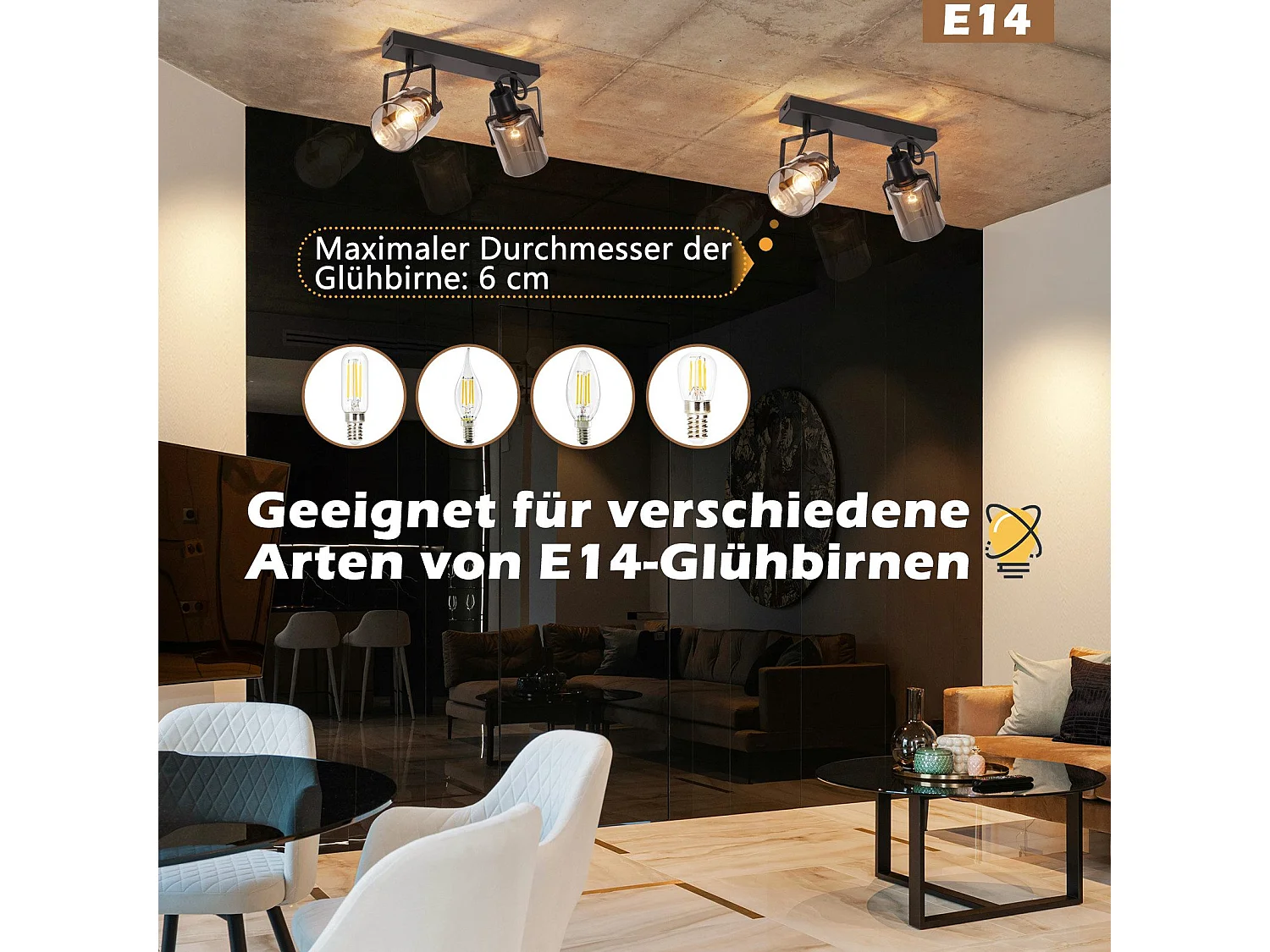 NETTLIFE Opbouwspot 2xE14 Zwart Vintage Plafondlamp cilinder Plafondspot Rookgrijs glazen ontwerp voor slaapkamer hal keuken woonkamer Zonder lichtbron 30cm