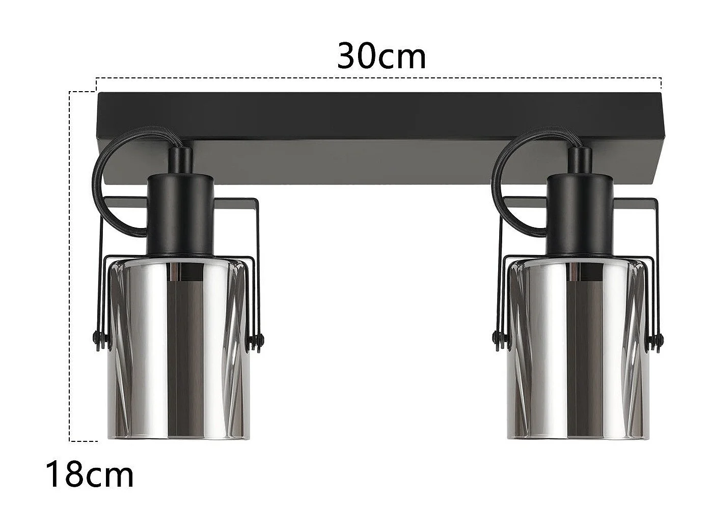 NETTLIFE Opbouwspot 2xE14 Zwart Vintage Plafondlamp cilinder Plafondspot Rookgrijs glazen ontwerp voor slaapkamer hal keuken woonkamer Zonder lichtbron 30cm