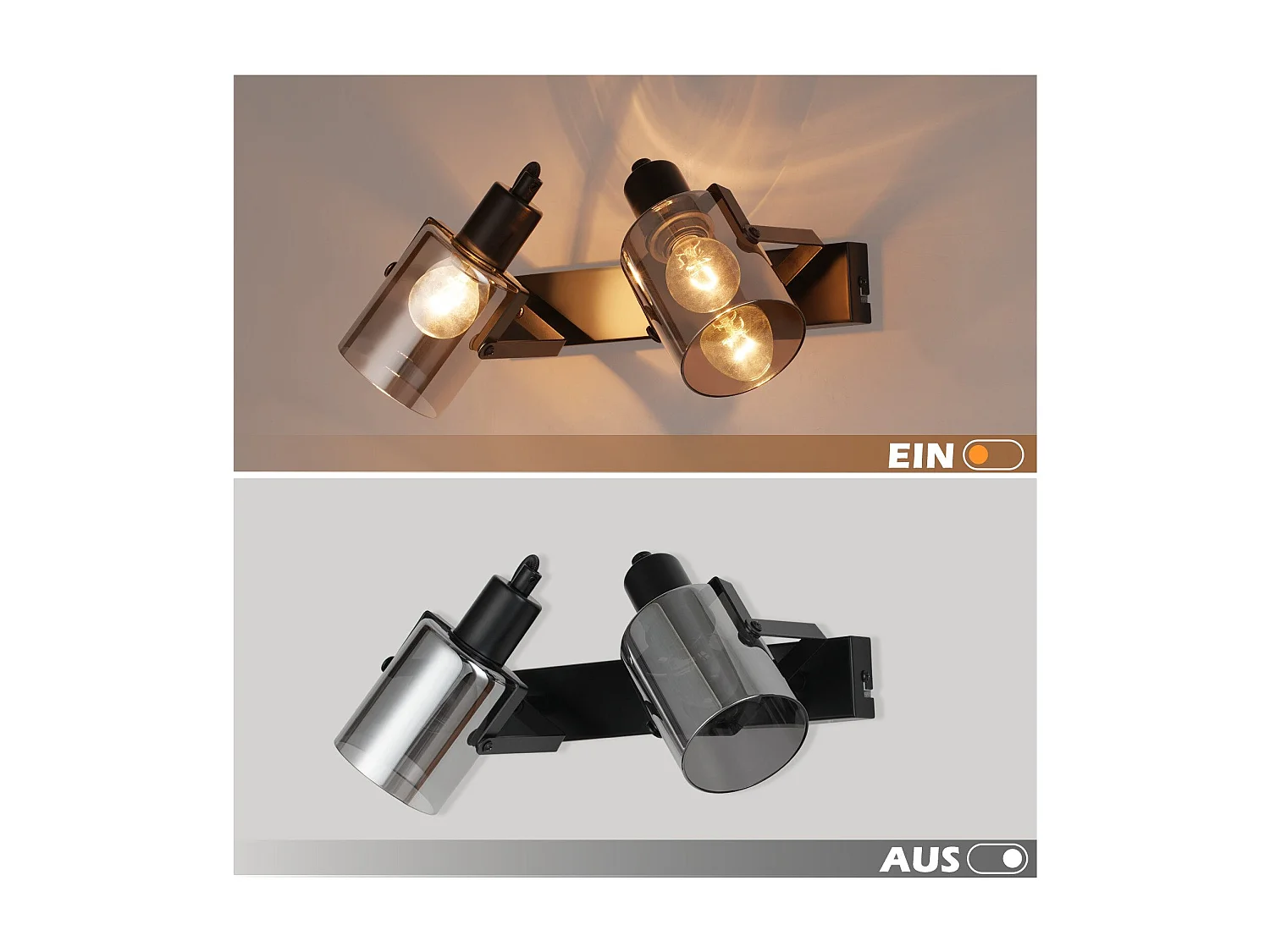 NETTLIFE Spot de plafond plafonnier vintage noir 2 ampoules plafonnier en verre E14 rétro