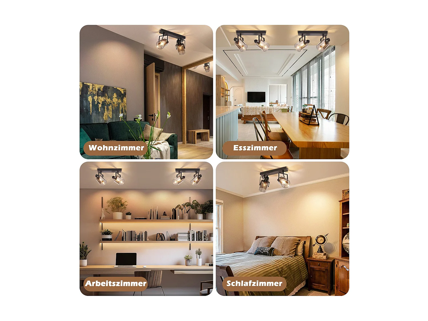 NETTLIFE Spot de plafond plafonnier vintage noir 2 ampoules plafonnier en verre E14 rétro