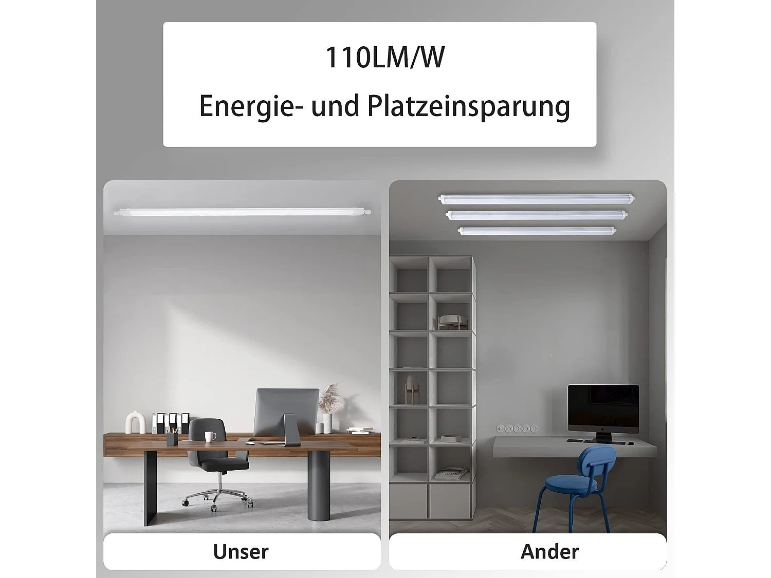 NETTLIFE plafonnier LED 120CM pour pièce humide 36W IP65 blanc neutre 4000K