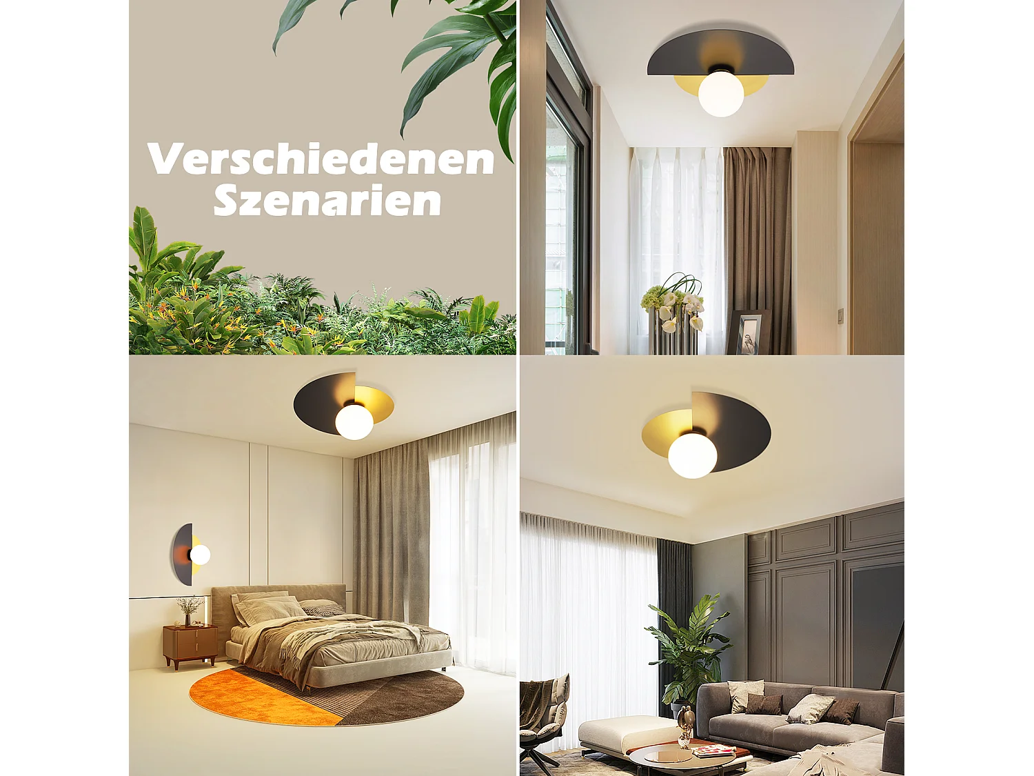 NETTLIFE Plafondlamp E14 zwart goud 1-Lichts Vintage Plafondverlichting met Glas Lampkap Metaal voor Woonkamer | Slaafkamer | Keuken | Hal Zonder Lichtborn 35.5cm