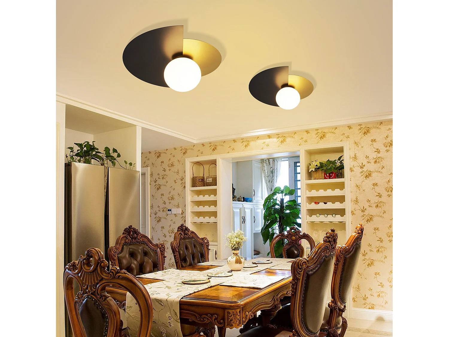 NETTLIFE Plafondlamp E14 zwart goud 1-Lichts Vintage Plafondverlichting met Glas Lampkap Metaal voor Woonkamer | Slaafkamer | Keuken | Hal Zonder Lichtborn 35.5cm