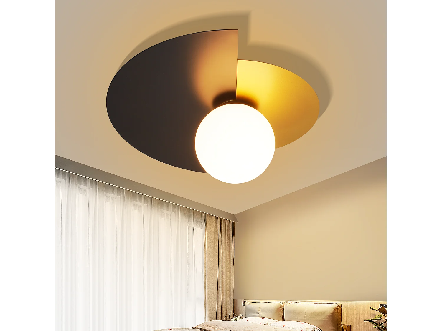 NETTLIFE Plafondlamp E14 zwart goud 1-Lichts Vintage Plafondverlichting met Glas Lampkap Metaal voor Woonkamer | Slaafkamer | Keuken | Hal Zonder Lichtborn 35.5cm