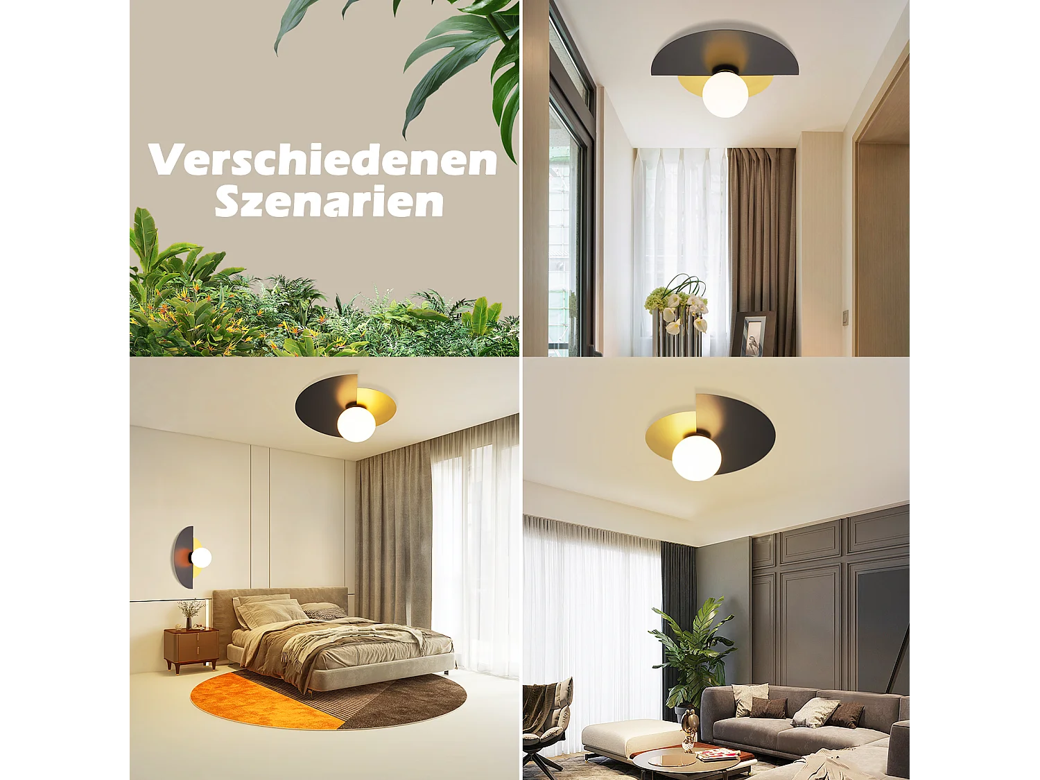 NETTLIFE Plafondlamp E14 zwart goud 1-Lichts Vintage Plafondverlichting met Glas Lampkap Metaal voor Woonkamer | Slaafkamer | Keuken | Hal Zonder Lichtborn 35.5cm