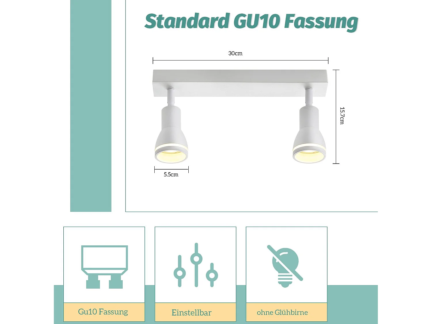 NETTLIFE Spot de plafond LED 2 ampoules blanc salon plafonnier spot orientable GU10 spot lampe moderne