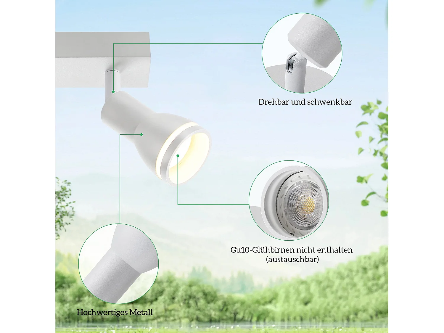 NETTLIFE Spot de plafond LED 2 ampoules blanc salon plafonnier spot orientable GU10 spot lampe moderne