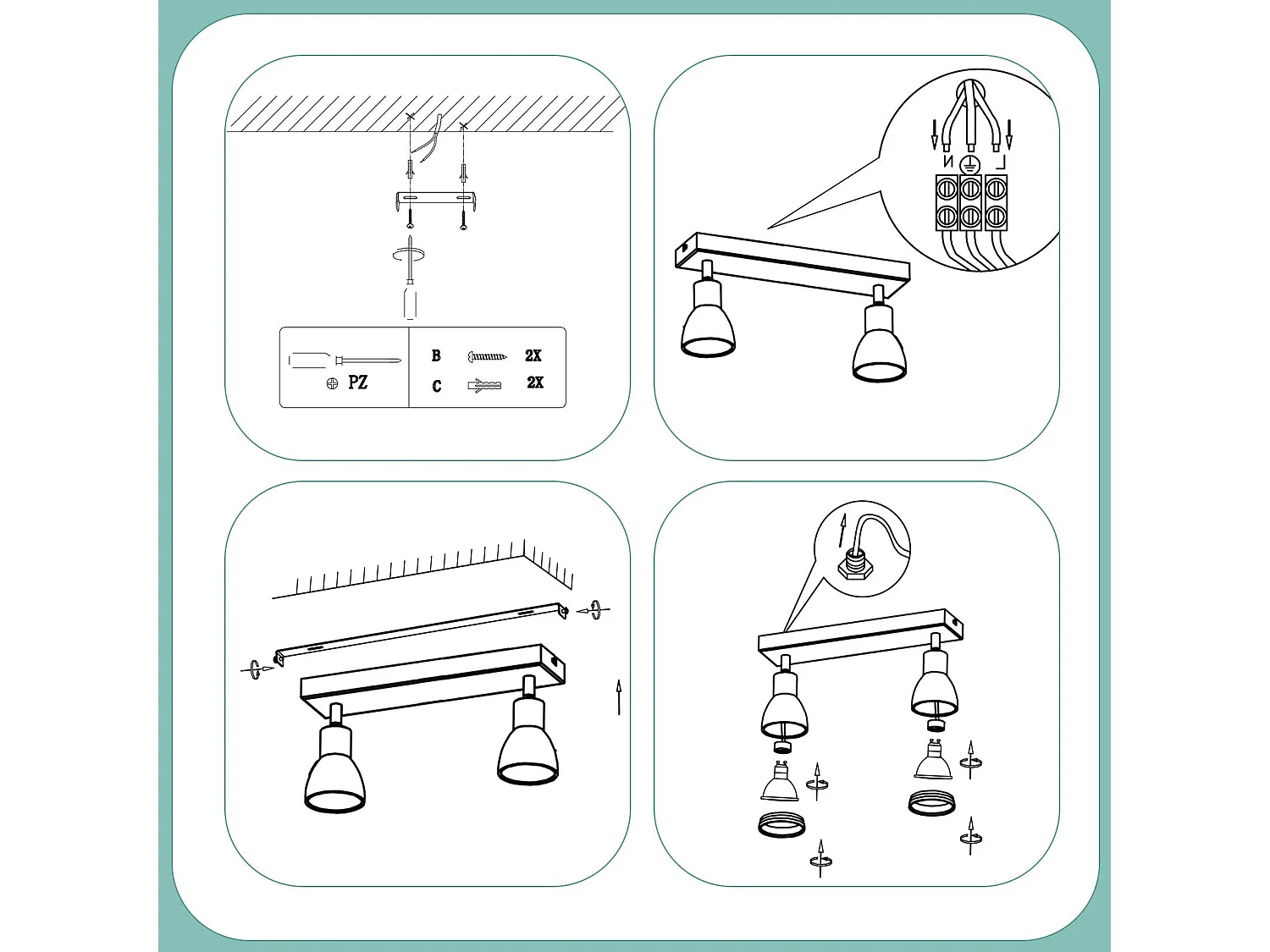 NETTLIFE Spot de plafond LED 2 ampoules blanc salon plafonnier spot orientable GU10 spot lampe moderne