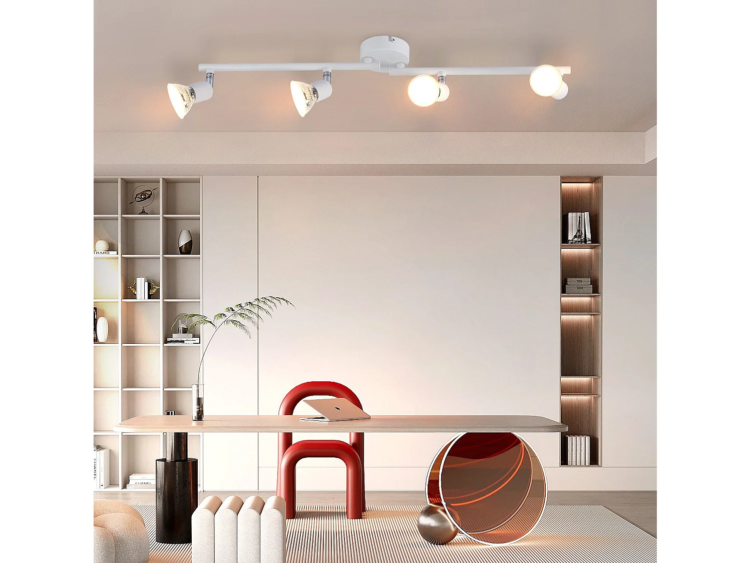 NETTLIFE Opbouwspot 4-lichts GU10 Fitting wit Metaal draaibar Plafondspot L 60cm Vintage Plafondlamp voor Slaapkamer | Hal | Woonkamer | Keuken Zonder Lichtborn