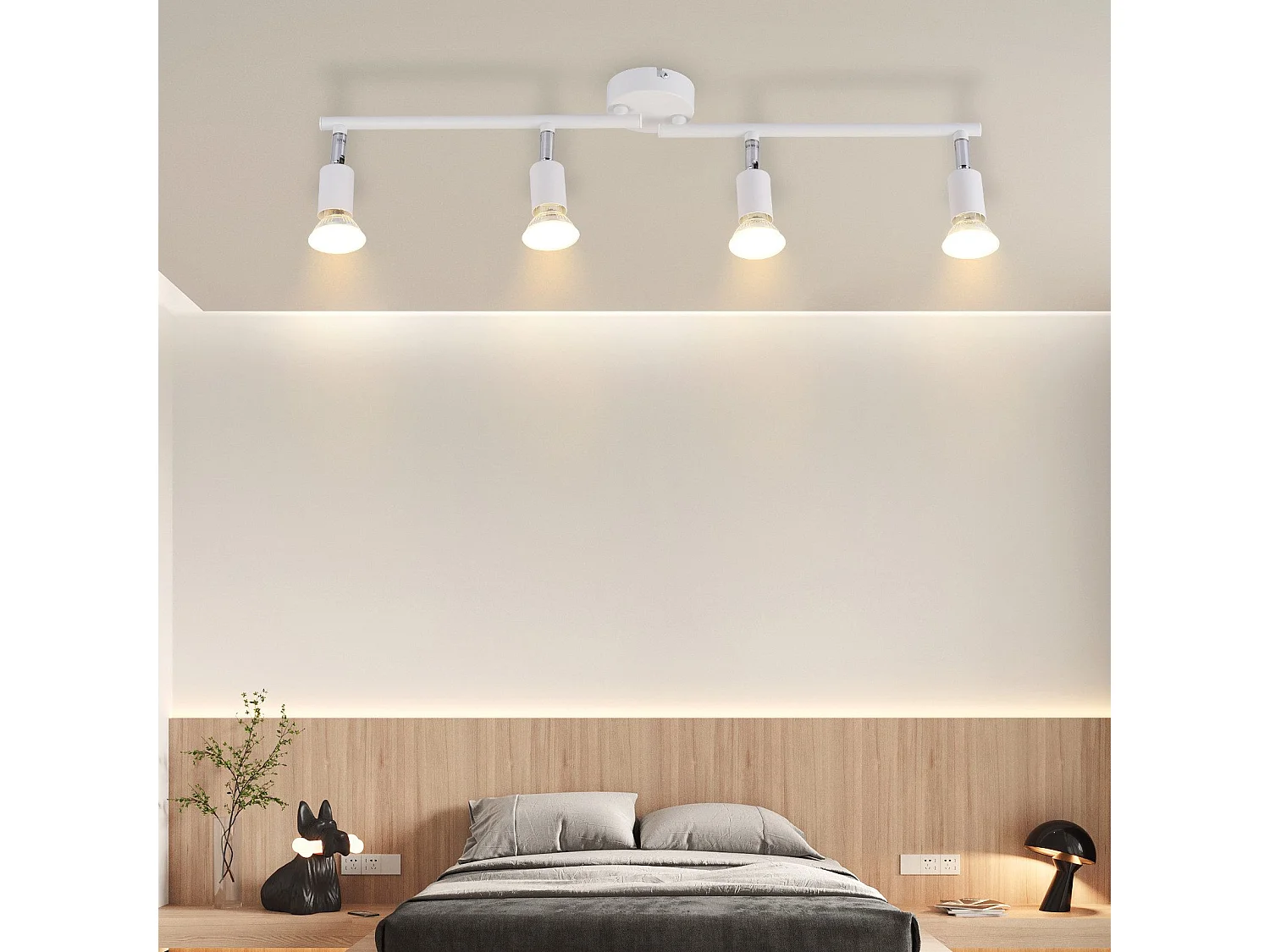 NETTLIFE Opbouwspot 4-lichts GU10 Fitting wit Metaal draaibar Plafondspot L 60cm Vintage Plafondlamp voor Slaapkamer | Hal | Woonkamer | Keuken Zonder Lichtborn