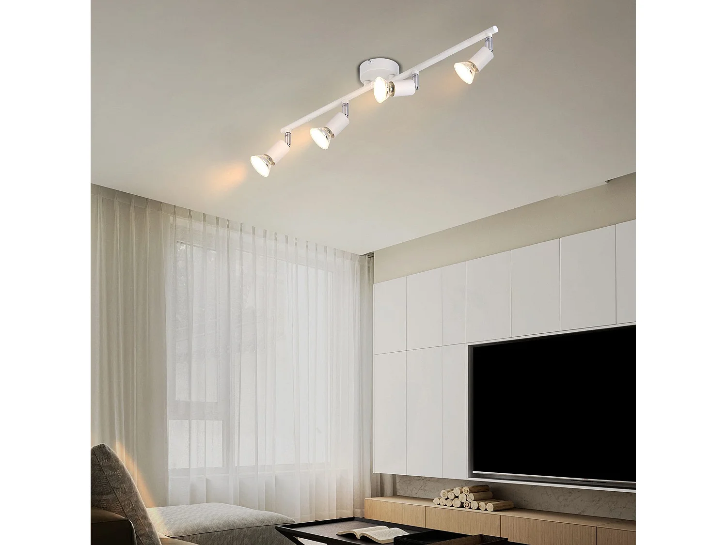 NETTLIFE Opbouwspot 4-lichts GU10 Fitting wit Metaal draaibar Plafondspot L 60cm Vintage Plafondlamp voor Slaapkamer | Hal | Woonkamer | Keuken Zonder Lichtborn