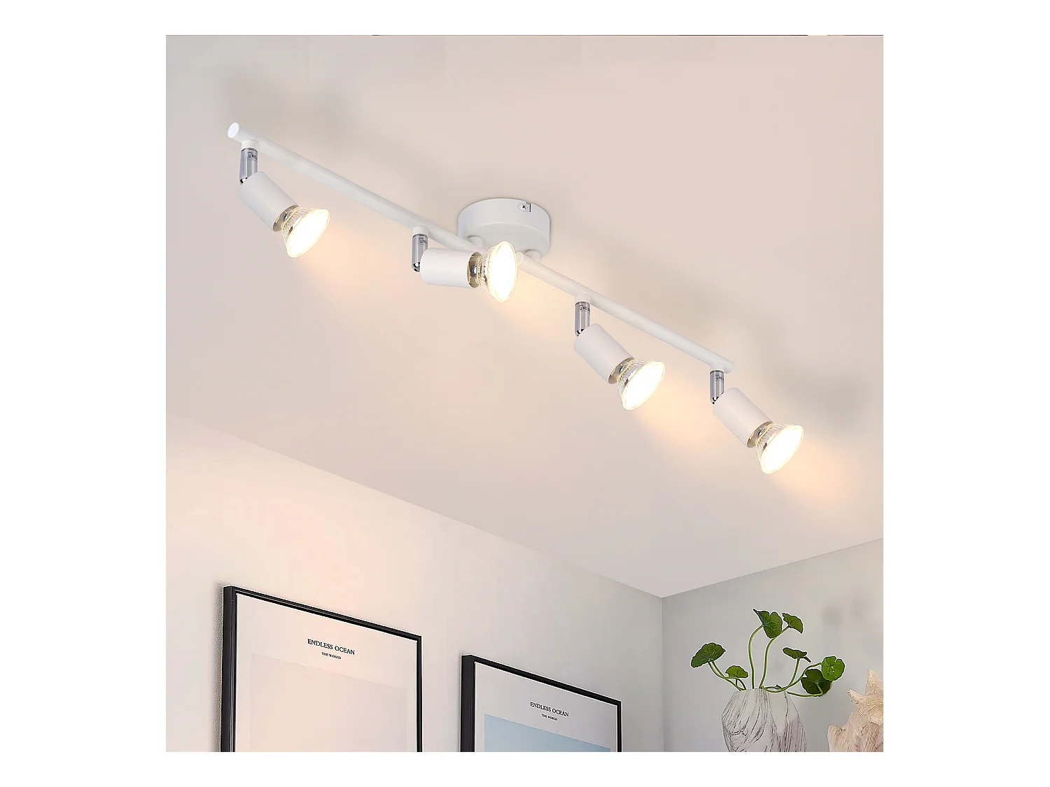 NETTLIFE Opbouwspot 4-lichts GU10 Fitting wit Metaal draaibar Plafondspot L 60cm Vintage Plafondlamp voor Slaapkamer | Hal | Woonkamer | Keuken Zonder Lichtborn