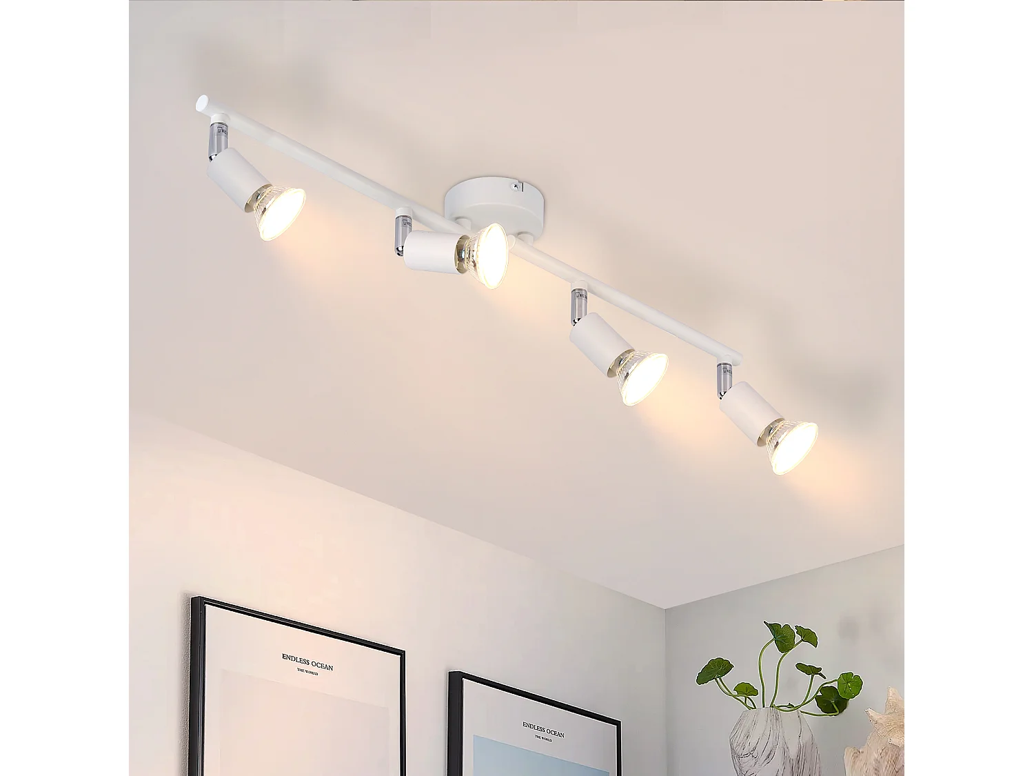 NETTLIFE Plafonnier LED 4 ampoules GU10 plafonnier moderne spot intérieur blanc