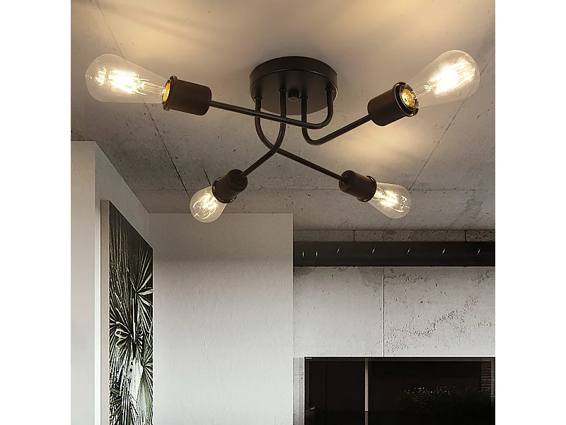 NETTLIFE Plafonnier plafonnier vintage noir - lampe de salon rétro 4 lampes industrielle E27 Sans ampoules