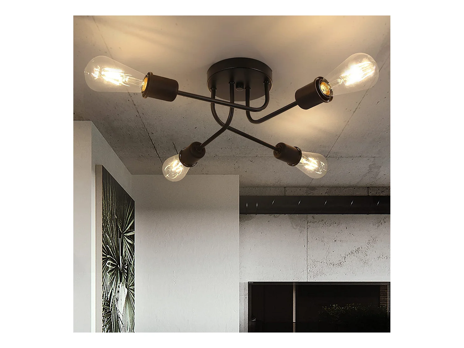 NETTLIFE Plafonnier plafonnier vintage noir - lampe de salon rétro 4 lampes industrielle E27 Sans ampoules