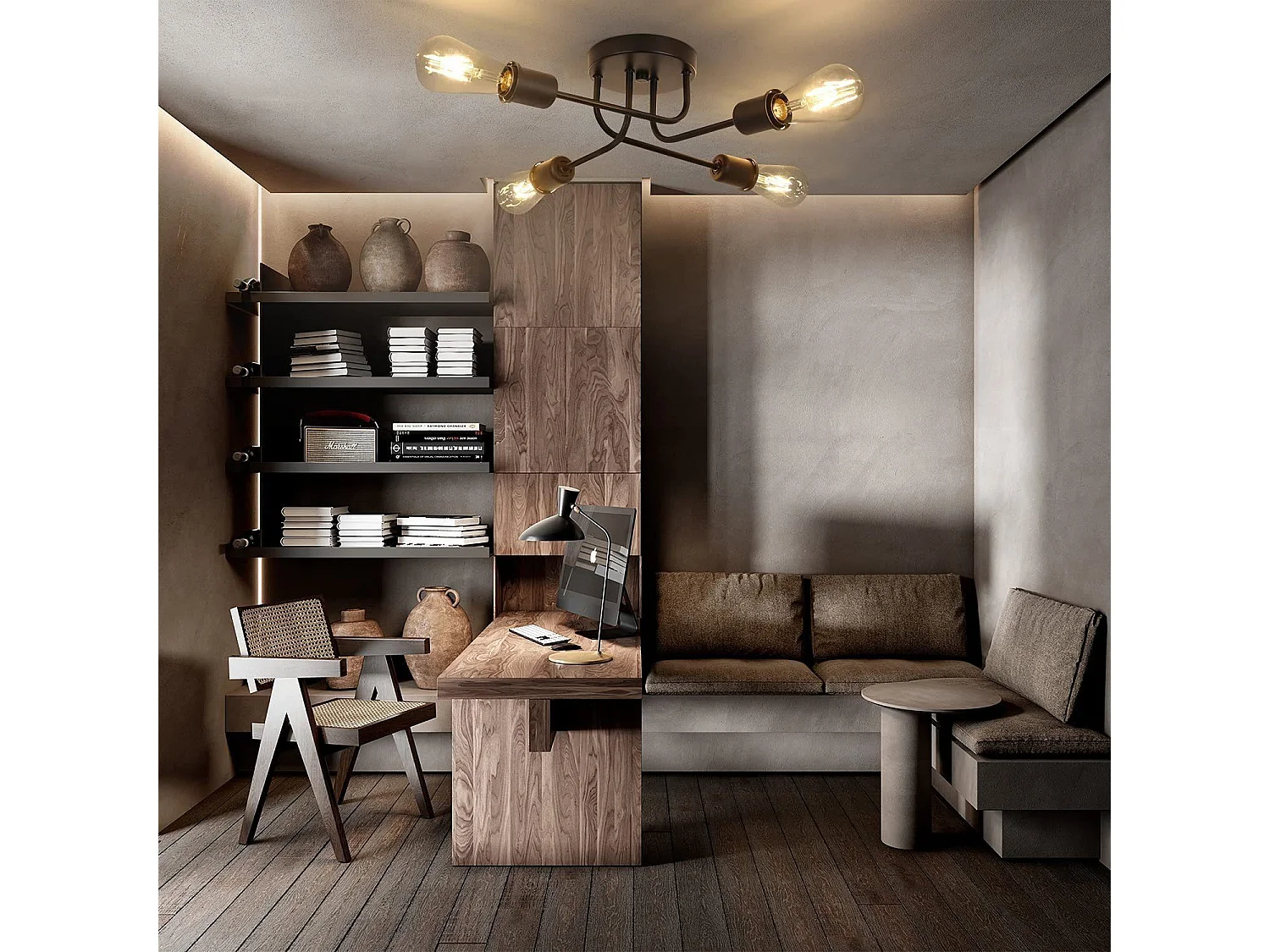 NETTLIFE Lampa sufitowa vintage czarna - retro lampa do salonu 4 lampy przemysłowe E27 Bez żarówek