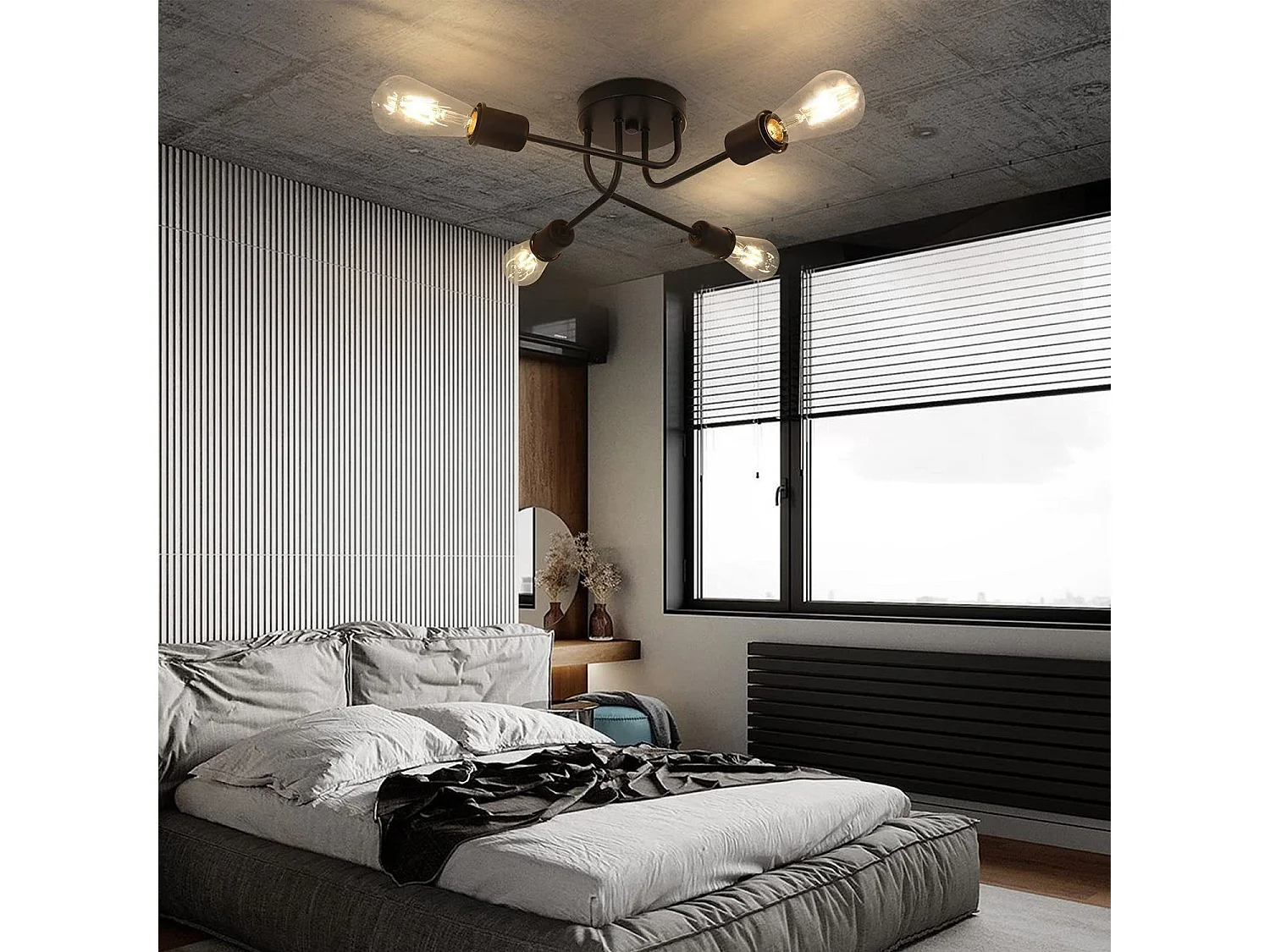 NETTLIFE Lampa sufitowa vintage czarna - retro lampa do salonu 4 lampy przemysłowe E27 Bez żarówek