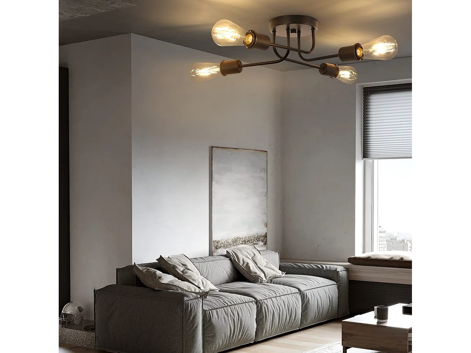 NETTLIFE Lampa sufitowa vintage czarna - retro lampa do salonu 4 lampy przemysłowe E27 Bez żarówek