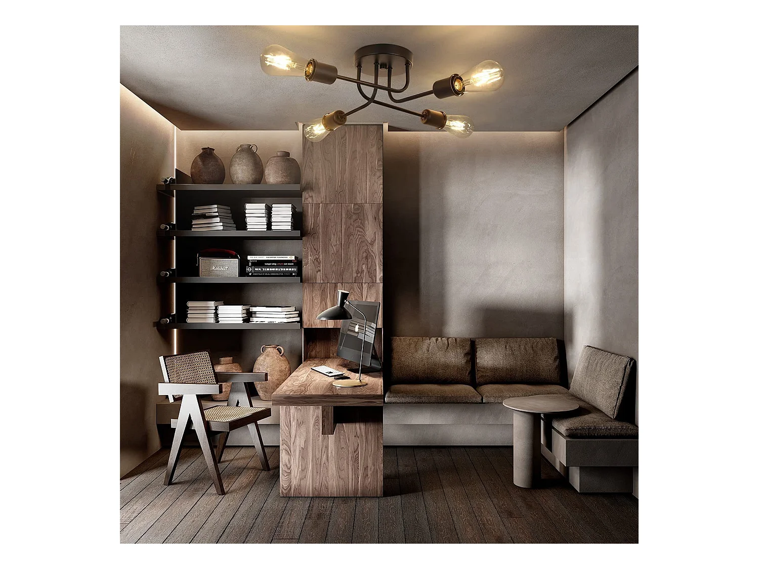 NETTLIFE Lampa sufitowa vintage czarna - retro lampa do salonu 4 lampy przemysłowe E27 Bez żarówek