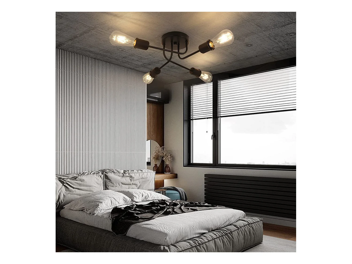 NETTLIFE Lampa sufitowa vintage czarna - retro lampa do salonu 4 lampy przemysłowe E27 Bez żarówek