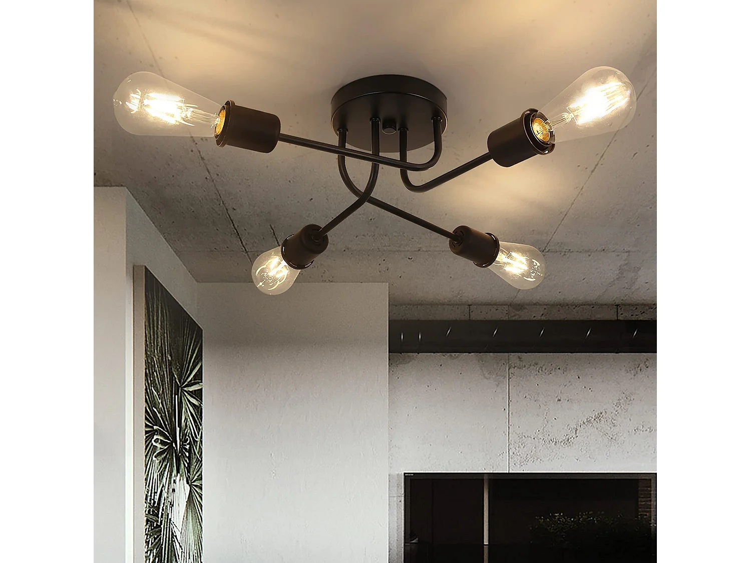 NETTLIFE Plafón vintage negro - lámpara de salón retro de 4 lámparas industriales E27 Sin bombillas.