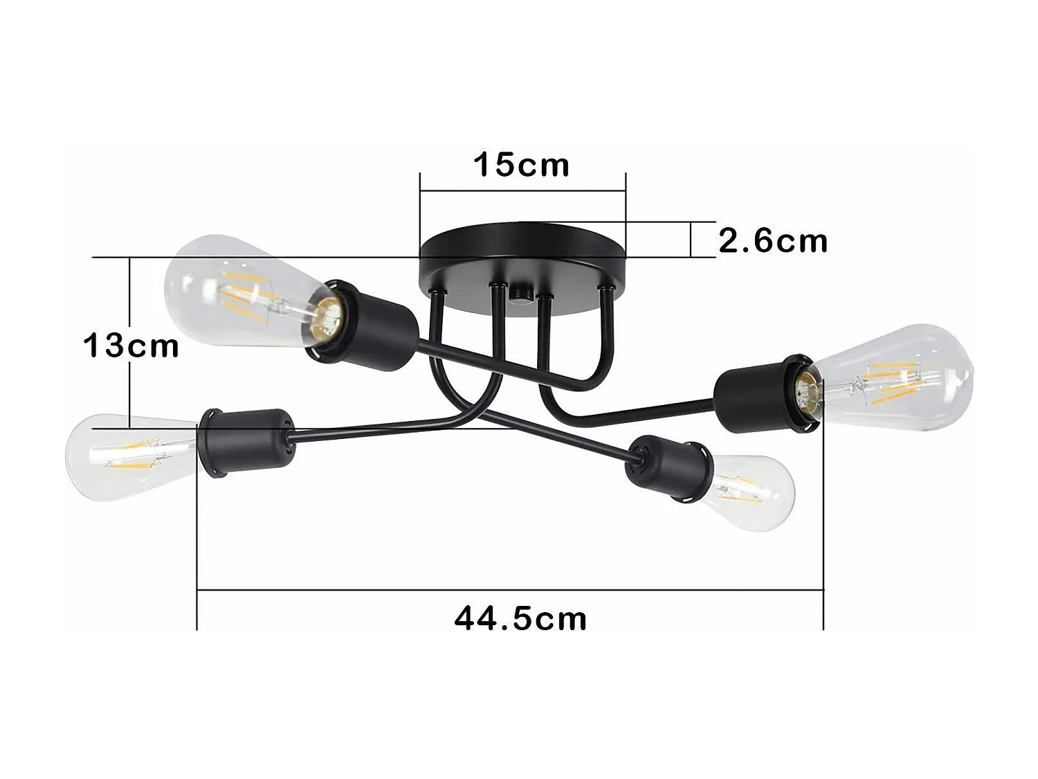 NETTLIFE Plafón vintage negro - lámpara de salón retro de 4 lámparas industriales E27 Sin bombillas.