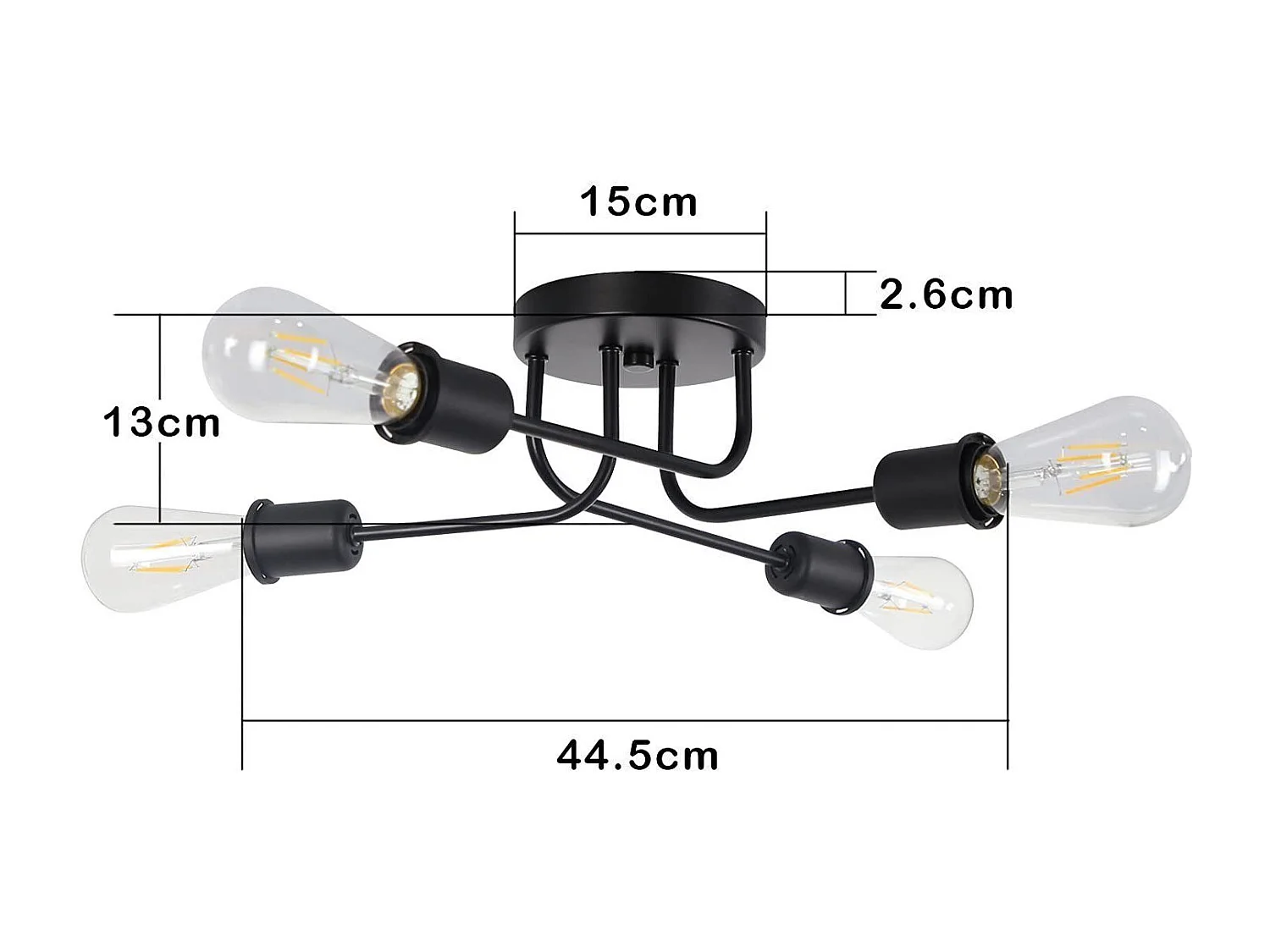 NETTLIFE Plafonnier plafonnier vintage noir - lampe de salon rétro 4 lampes industrielle E27 Sans ampoules