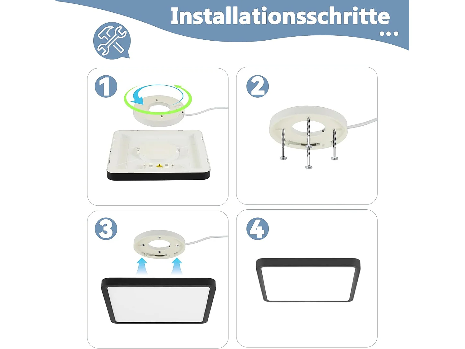 NETTLIFE plafonnier LED plafonnier plat 23 CM noir 18W 6500K