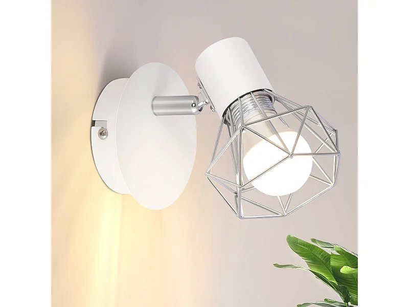 NETTLIFE Lámpara mural Spot Vintage Blanco, Aplicación mural, E14, Giratoria 350°, Difusor en Metal Retro, Bar, Comedor, Hotel.