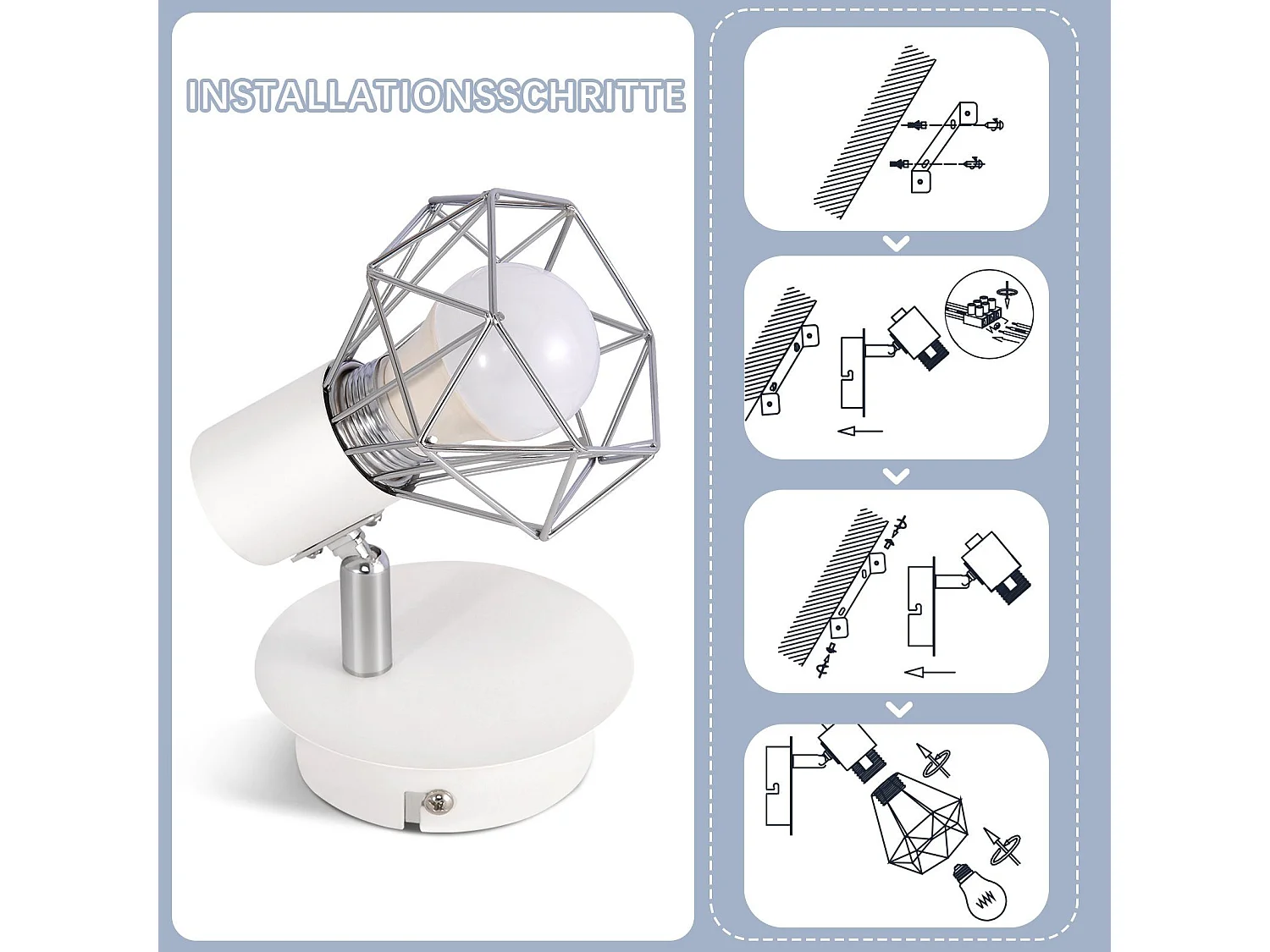 NETTLIFE Spot Mural Vintage Blanc Applique Murale E14 Réglable 350° Abat-Jour en Métal Rétro Bar Salle à Manger Hôtel Max.