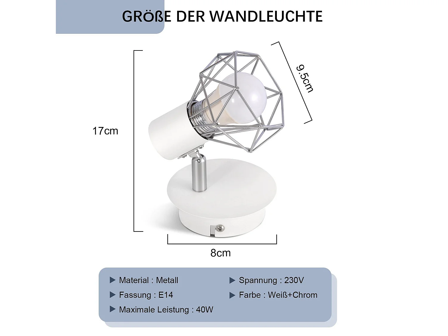 NETTLIFE Spot Mural Vintage Blanc Applique Murale E14 Réglable 350° Abat-Jour en Métal Rétro Bar Salle à Manger Hôtel Max.