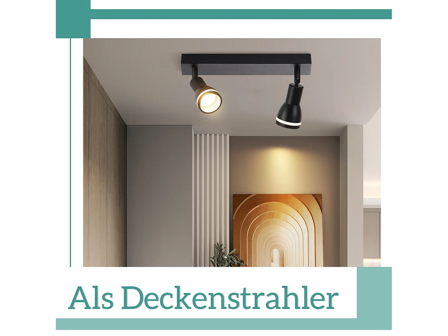 NETTLIFE Opbouwspot GU10 L 30cm zwart 2-Lichts rechthoekig  Plafondlamp 355° draaibaar Plafondspot creatief ontwerp Lampkap