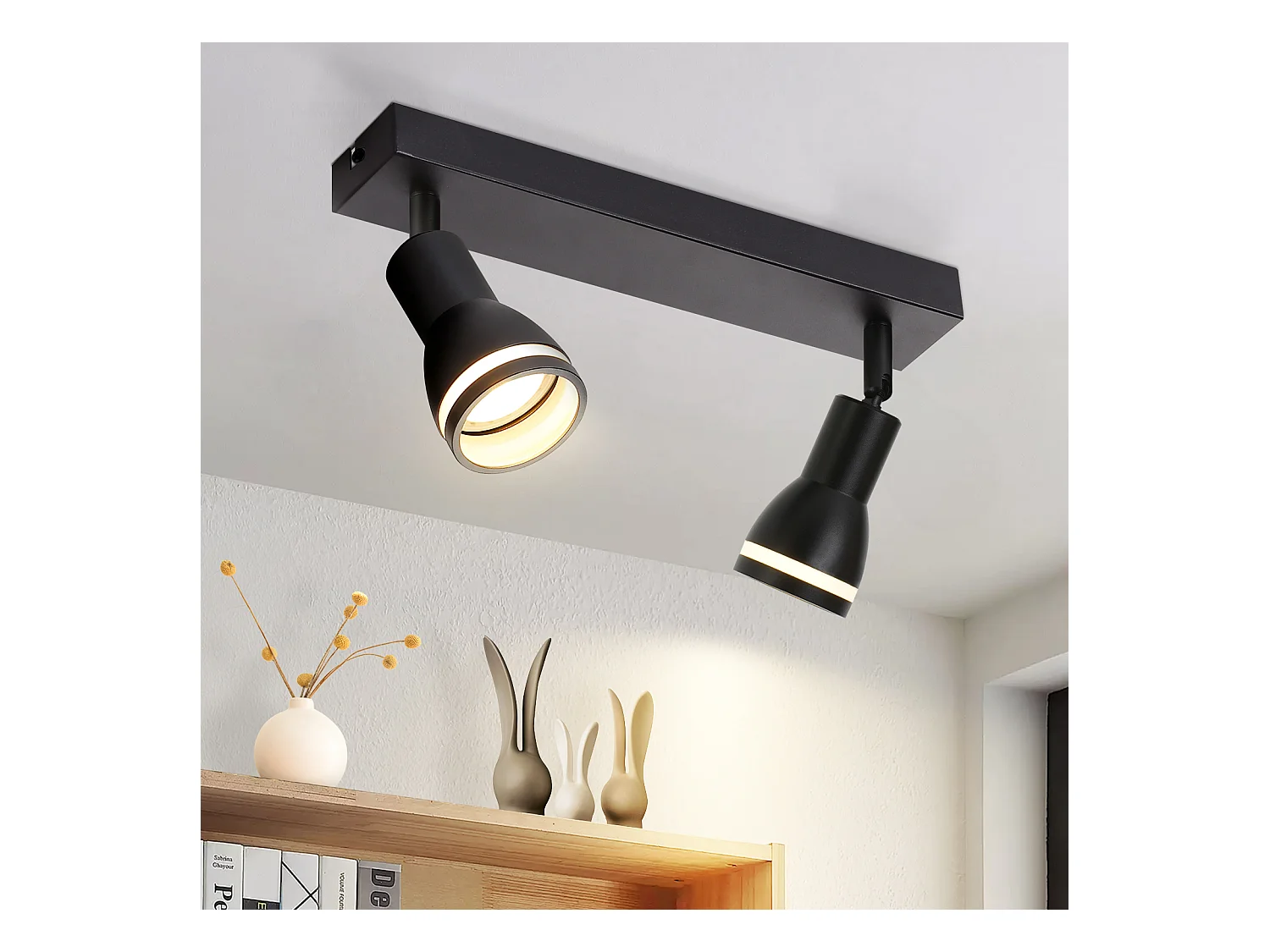 NETTLIFE Spot de plafond LED 2 ampoules noir salon plafonnier spot orientable GU10 spot lampe moderne