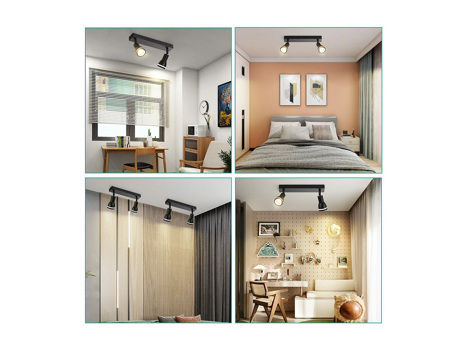 NETTLIFE Opbouwspot GU10 L 30cm zwart 2-Lichts rechthoekig  Plafondlamp 355° draaibaar Plafondspot creatief ontwerp Lampkap