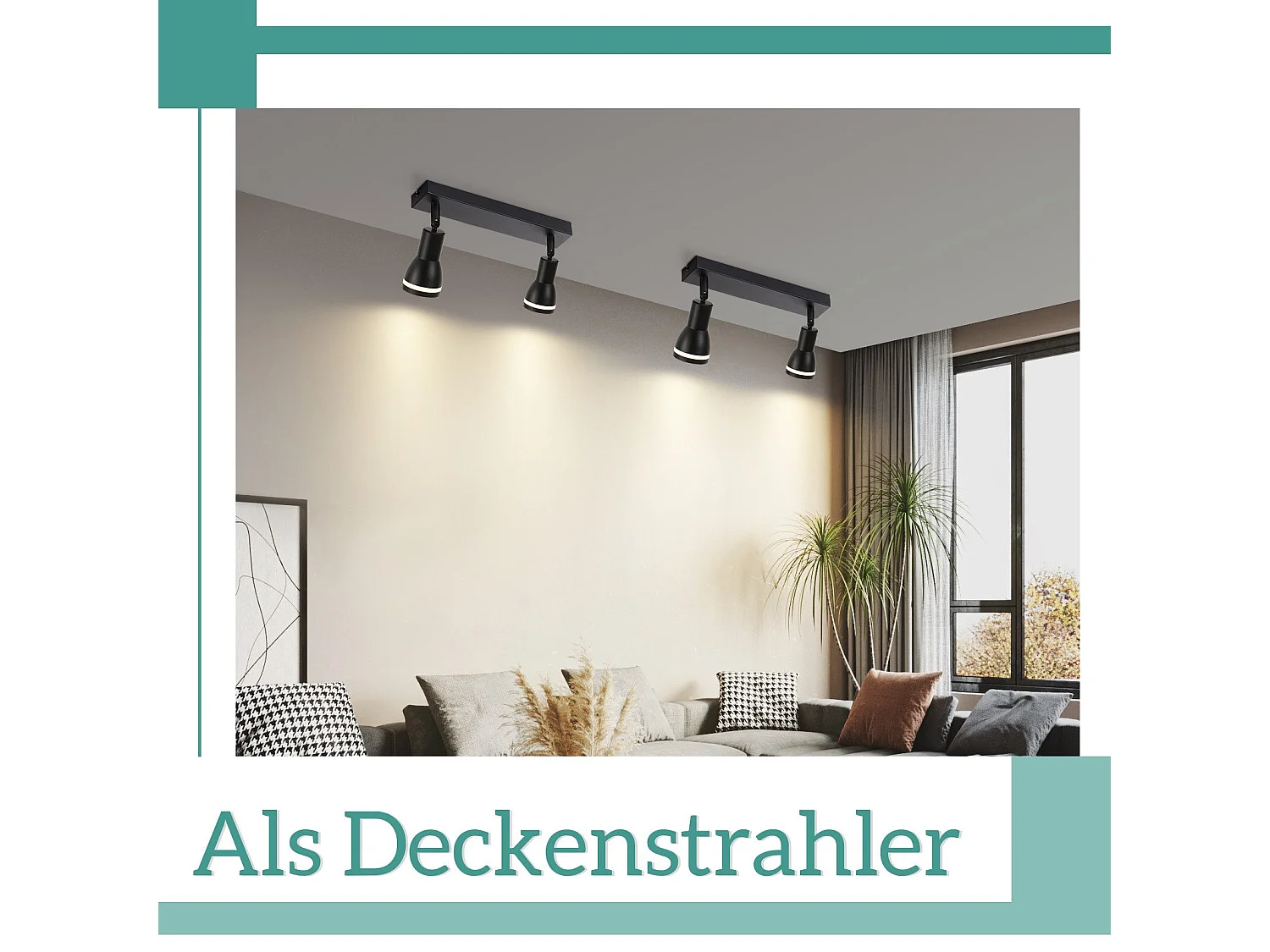 NETTLIFE Opbouwspot GU10 L 30cm zwart 2-Lichts rechthoekig  Plafondlamp 355° draaibaar Plafondspot creatief ontwerp Lampkap